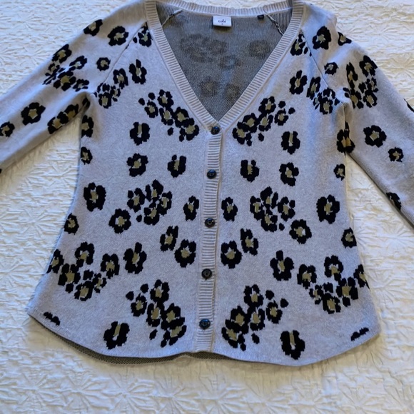 Cabi animal print cardigan in cream with black and green. - Picture 5 of 12